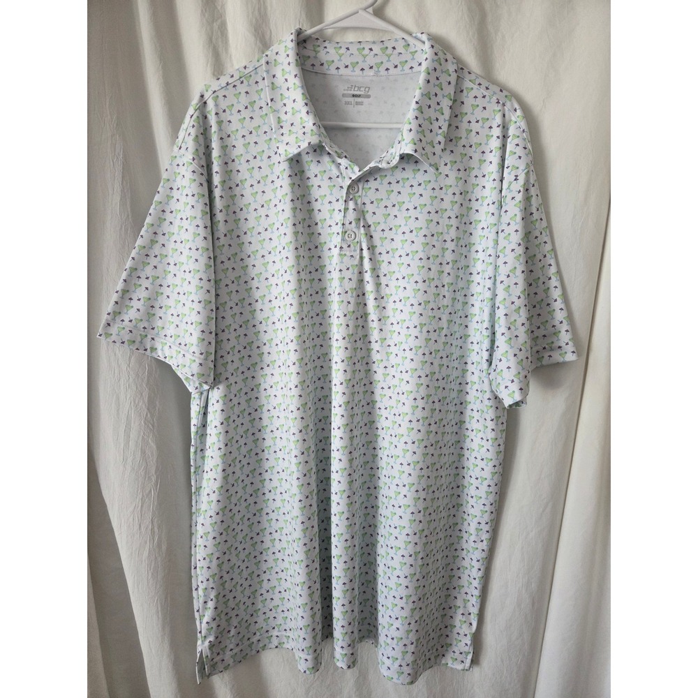 BCG Golf Mens 3XL Polo Shirt White Green Margarita Cocktail Print Short Sleeve